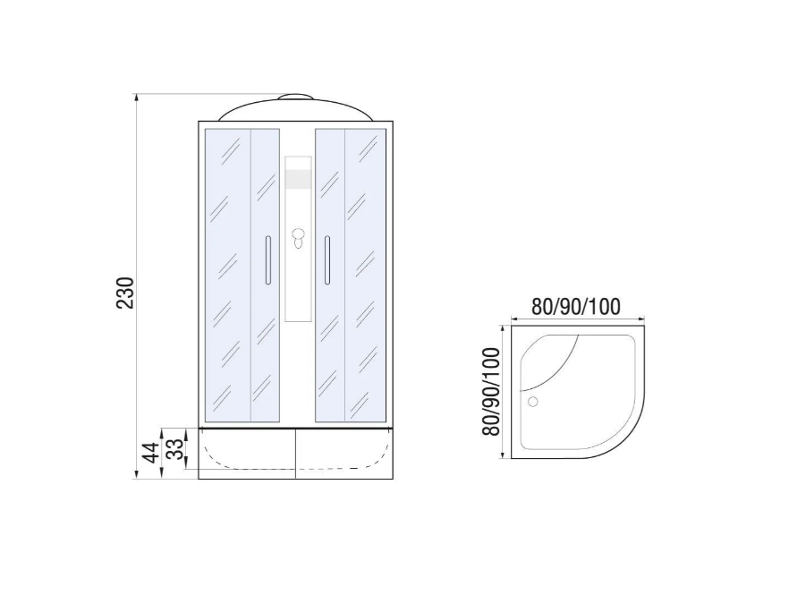 Душевая кабина 90x90x230 River DESNA XL 90/44 МТ, передние стекла матовые, профиль матовый хром