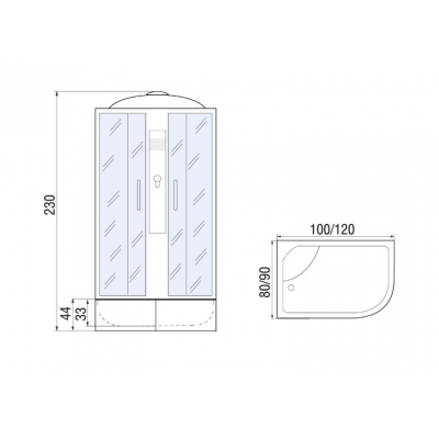 Душевая кабина 100x80x230 River Desna XL 100/80/44 МТ L, левая, передние стекла матовые, профиль матовый хром