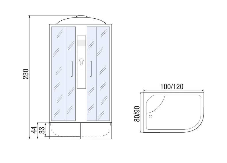 Душевая кабина 100x80x230 River Desna XL 100/80/44 МТ L, левая, передние стекла матовые, профиль матовый хром