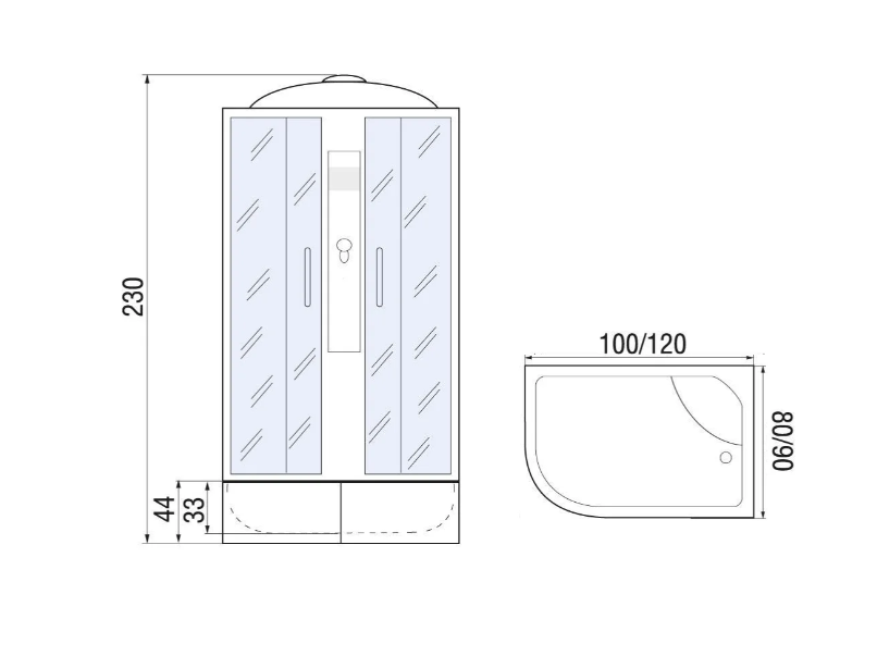 Душевая кабина 100x80x230 River Desna XL 100/80/44 МТ R, правая, передние стекла матовые, профиль матовый хром