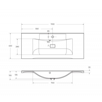 Раковина из литьевого мрамора встраиваемая белая 110x45см Belbagno BB1100/450-LV-MR-PR