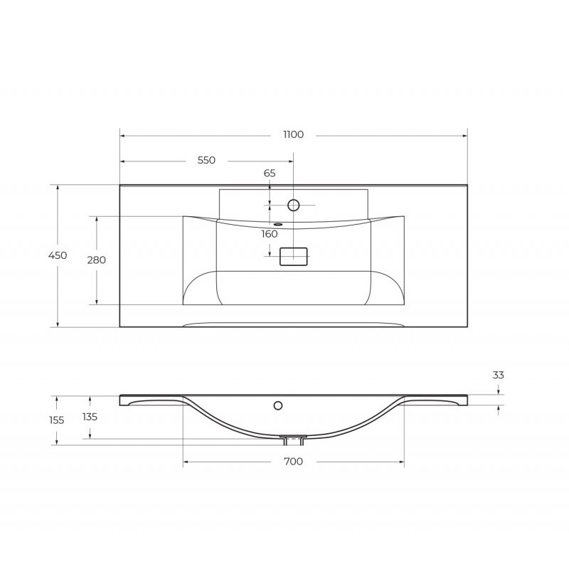 Раковина из литьевого мрамора встраиваемая белая 110x45см Belbagno BB1100/450-LV-MR-PR