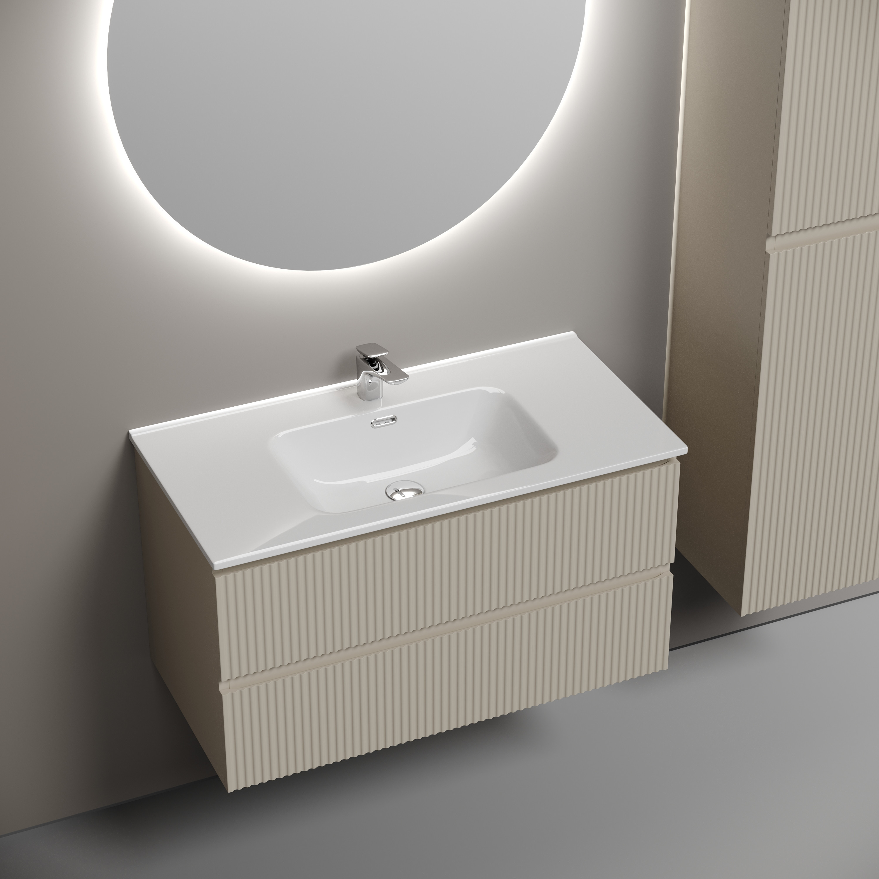 Тумба подвесная SANCOS Snob R 890х445х500, c двумя ящиками оснащенными доводчиками, Beige Soft