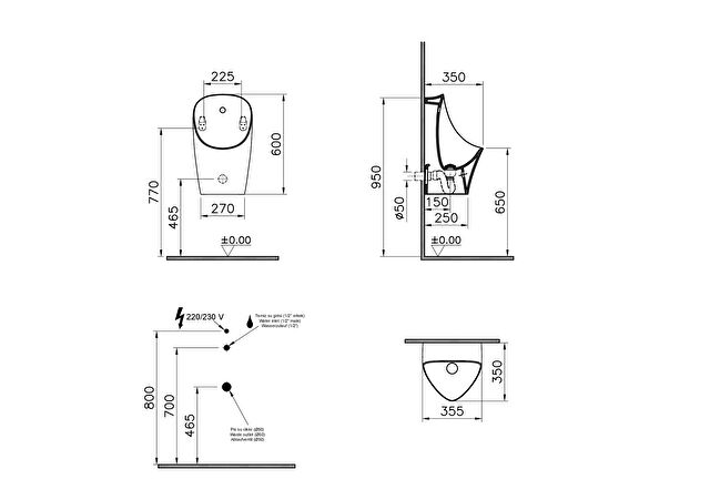 Писсуар VitrA Arkitekt Urinal настенный белый с сенсором, питание от сети