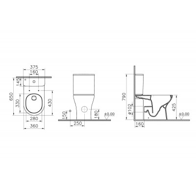 Унитаз-компакт Vitra Grand, горизонтальный выпуск, сидение дюропласт 9763B003-0567