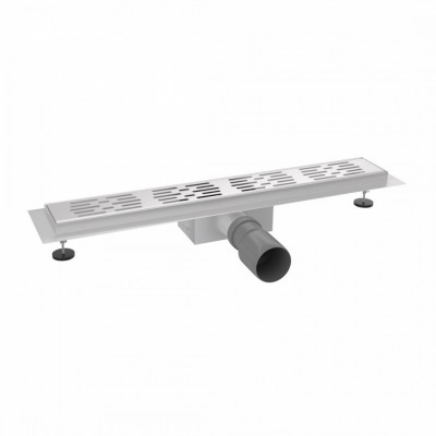 Трап для душа с гидрозатвором горизонтальный выпуск Quwelle Steel 10х50 c решеткой нержавеющая сталь