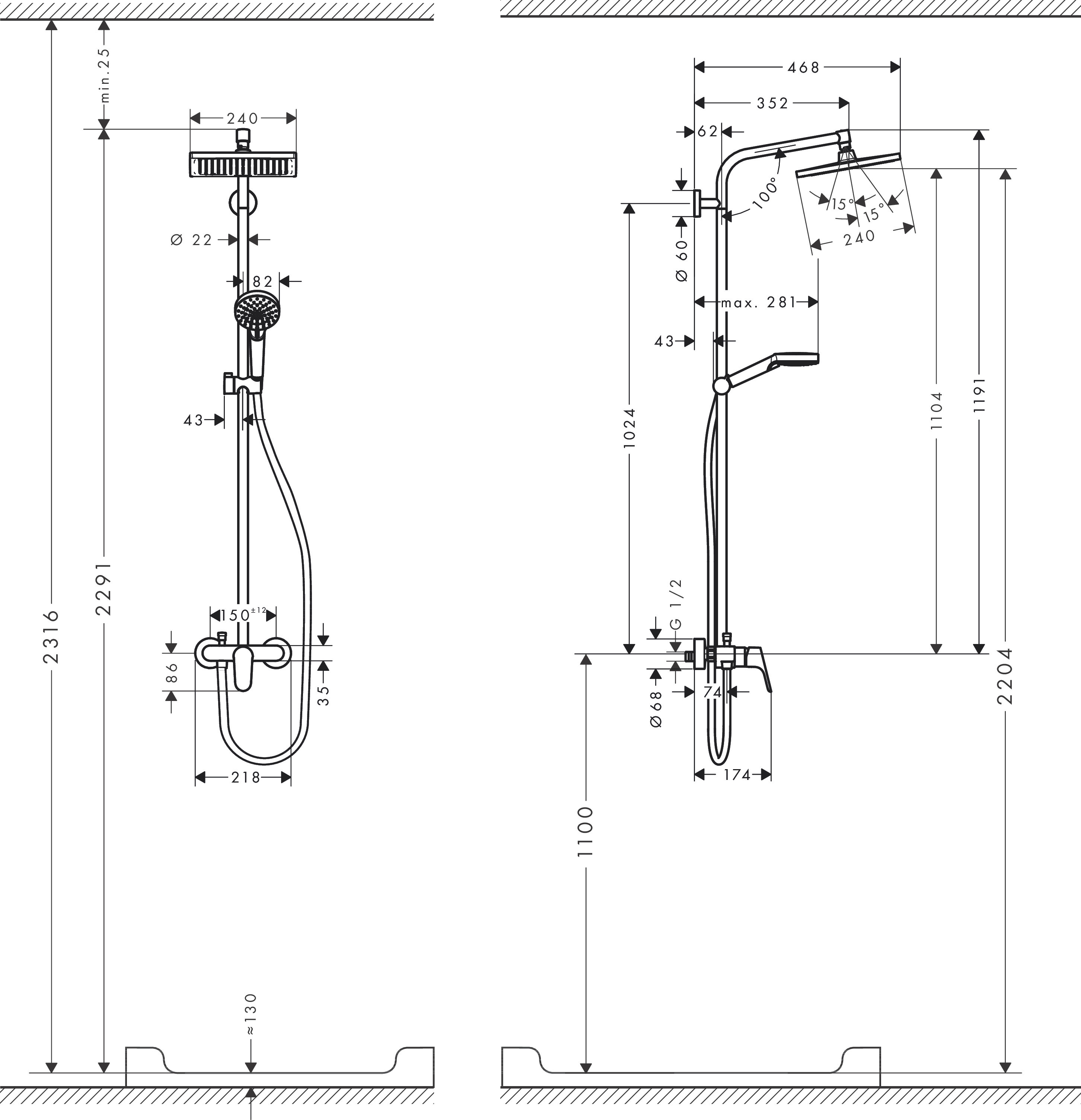 Душевая система с термостатом хром hansgrohe Crometta E 240 1jet Showerpipe 27284000