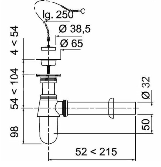 Сифон латунный нерж.вып. с проб. и трубой SL213 1 1/4" хром. (34578003)