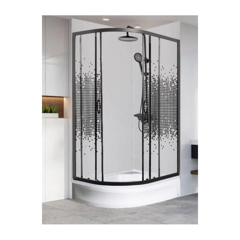 Душевая кабина 70x90x180см профиль черный стекло с узором МОНОМАХ ДУ 90/70/180 МЗ BL