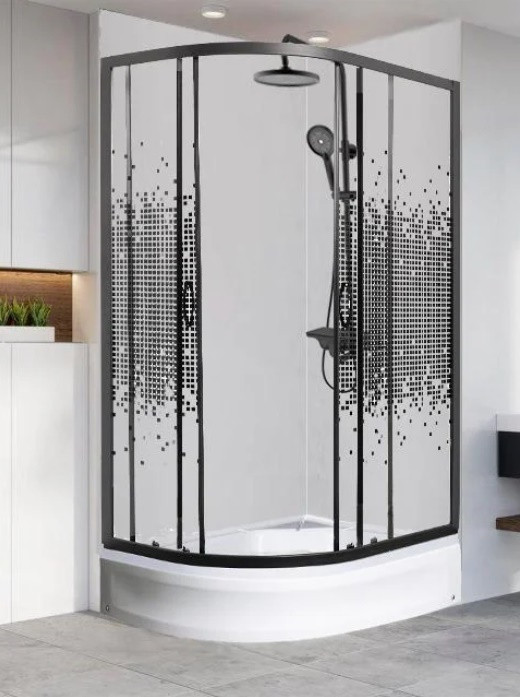 Душевая кабина 70x90x180см профиль черный стекло с узором МОНОМАХ ДУ 90/70/180 МЗ BL