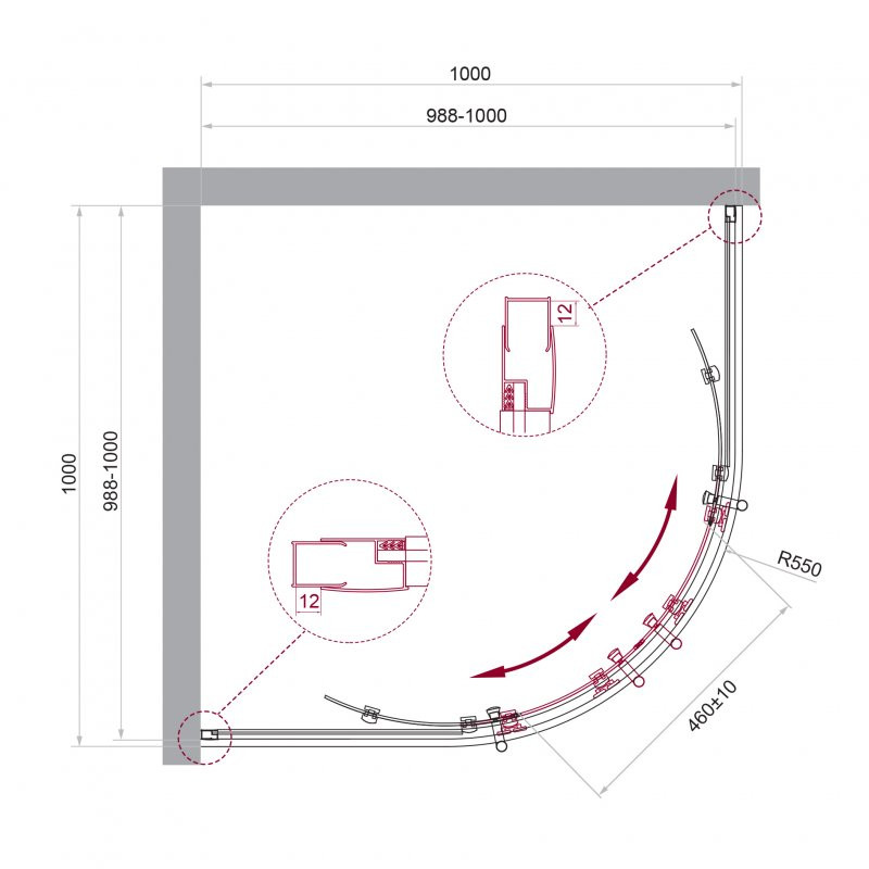 Душевой уголок 1000x1000x1950 Belbagno UNO-195-R-2-100-C-Cr, стекло прозрачное, профиль хром