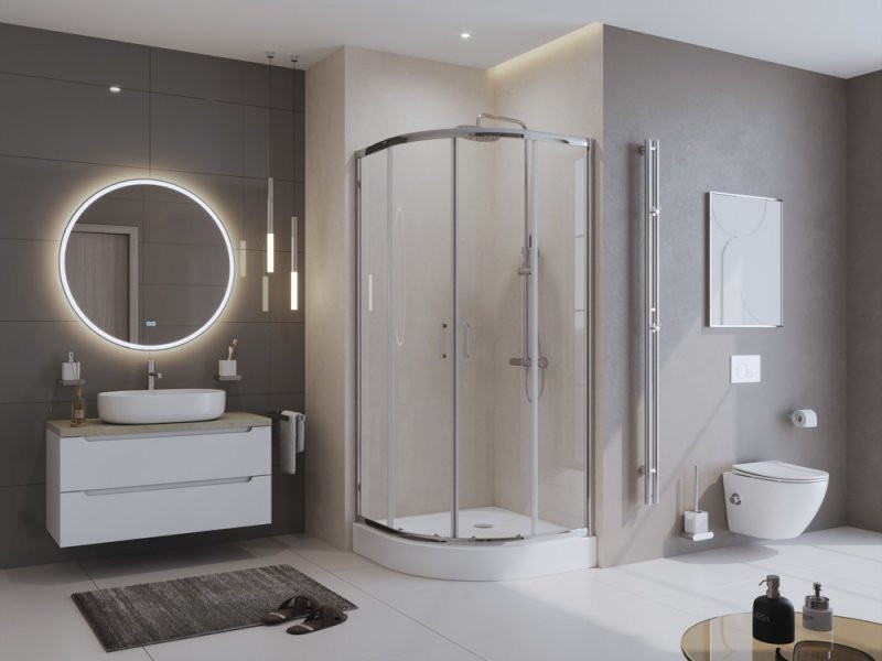 Душевой уголок 850x850x1950 Belbagno UNO-195-R-2-80-C-Cr, стекло прозрачное, профиль хром