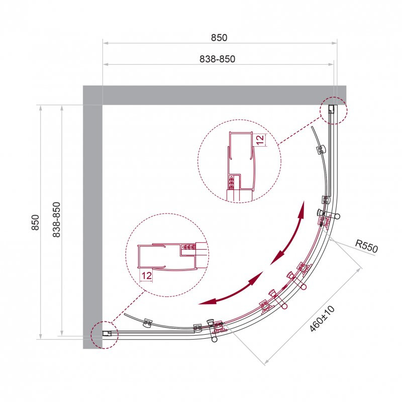 Душевой уголок 850x850x1950 Belbagno UNO-195-R-2-80-C-Cr, стекло прозрачное, профиль хром