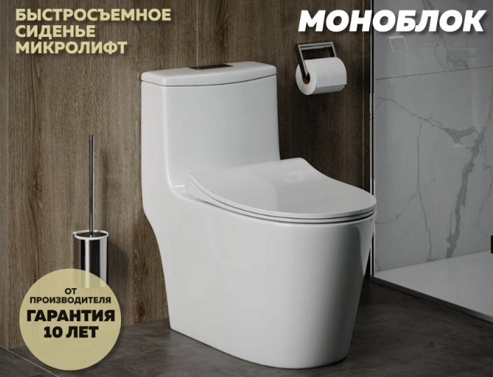 Унитаз моноблок безободковый QUwelle Surf с быстросъемным сидением микролифт