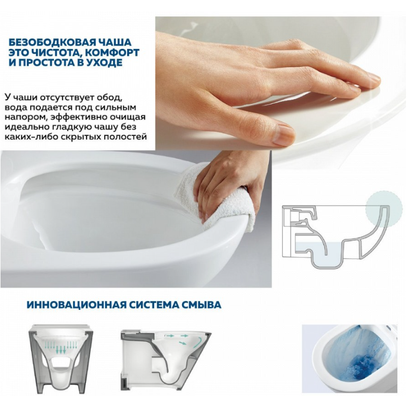 Унитаз моноблок безободковый Quwelle Streamlined с быстросъемным сидением микролифт