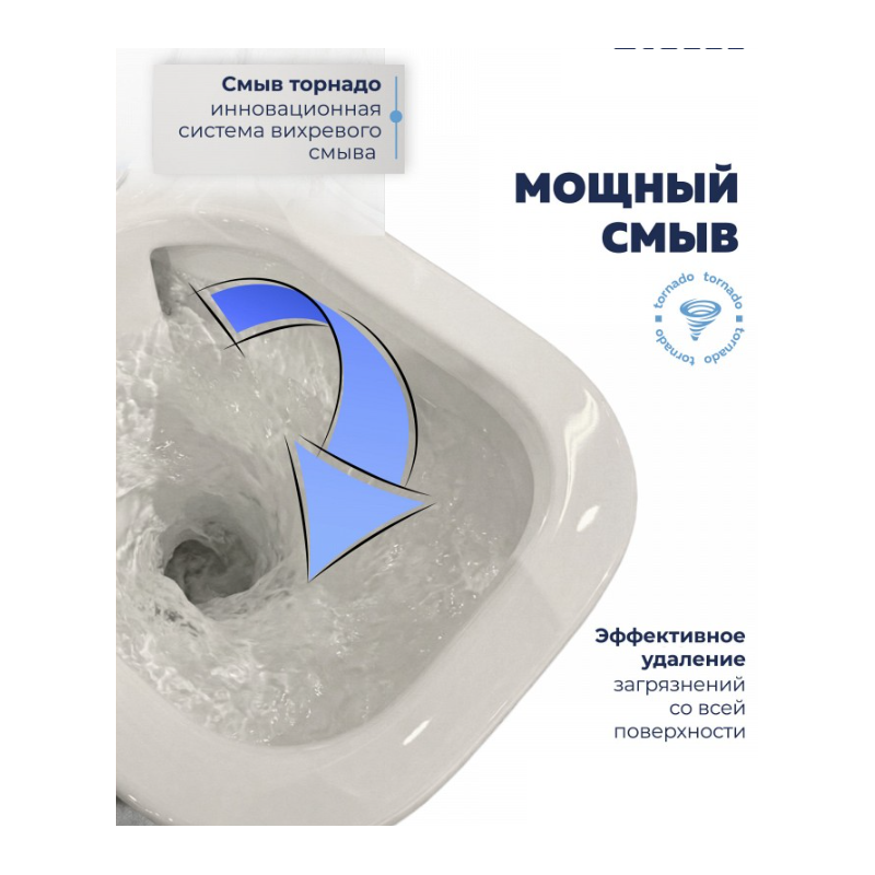 Унитаз-компакт безободковый QUwelle Elongated со смывом Торнадос, с быстросъемным сидением микролифт