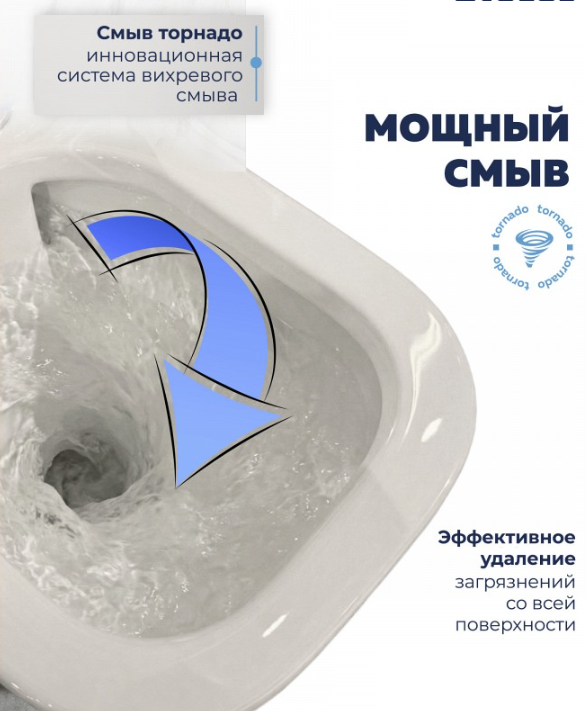 Унитаз-компакт безободковый QUwelle Elongated со смывом Торнадос, с быстросъемным сидением микролифт