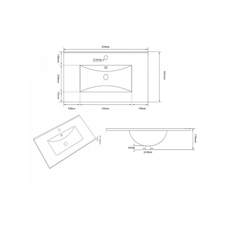 Накладная мебельная раковина Quwelle Rectangle 80см