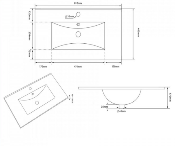 Накладная мебельная раковина Quwelle Rectangle 80см