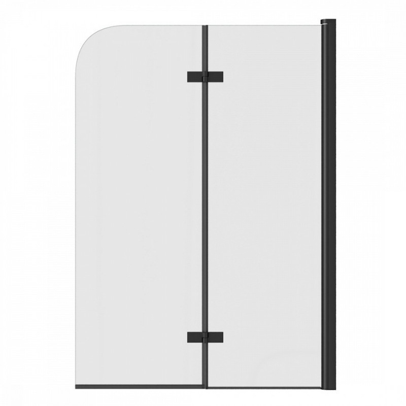 Шторка на ванну Quwelle 100x140 складная, распашная, стекло прозрачное, профиль черный матовый