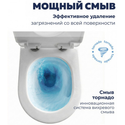 Унитаз приставной безободковый смыв Торнадо Quwelle Streamlined Vortex, сидение с микролифтом