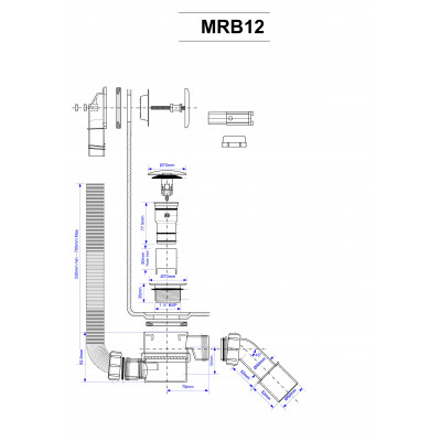 Сифон бутылочный для ванн/поддонов McAlpin MRB12 с выпуском и переливом, нажимной, L700мм, хром