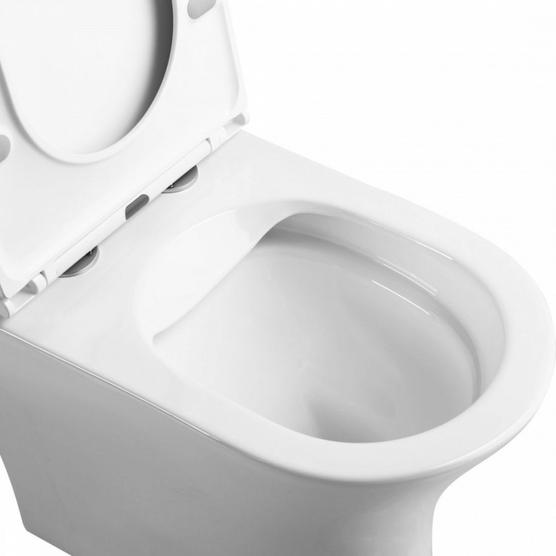 Унитаз‑компакт Quwelle Smooth, безободковый, санфарфор, двойной смыв, сиденье с микролифтом, суперглянцевая поверхность