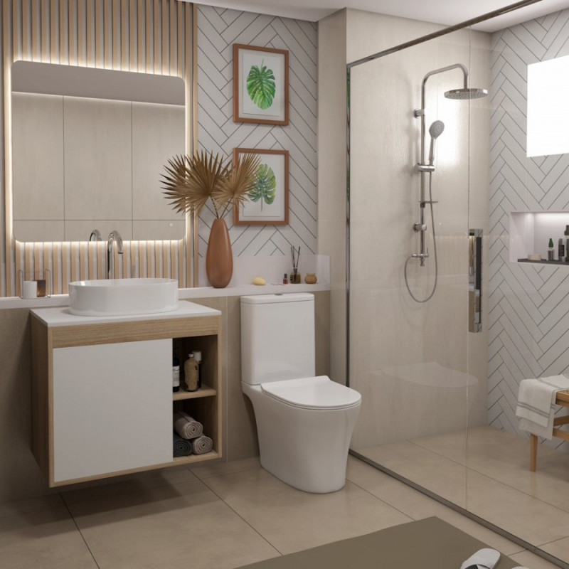 Унитаз‑компакт Quwelle Smooth, безободковый, санфарфор, двойной смыв, сиденье с микролифтом, суперглянцевая поверхность