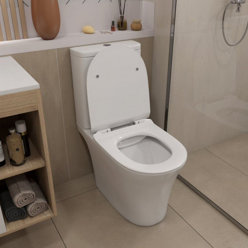 Унитаз‑компакт Quwelle Smooth, безободковый, санфарфор, двойной смыв, сиденье с микролифтом, суперглянцевая поверхность