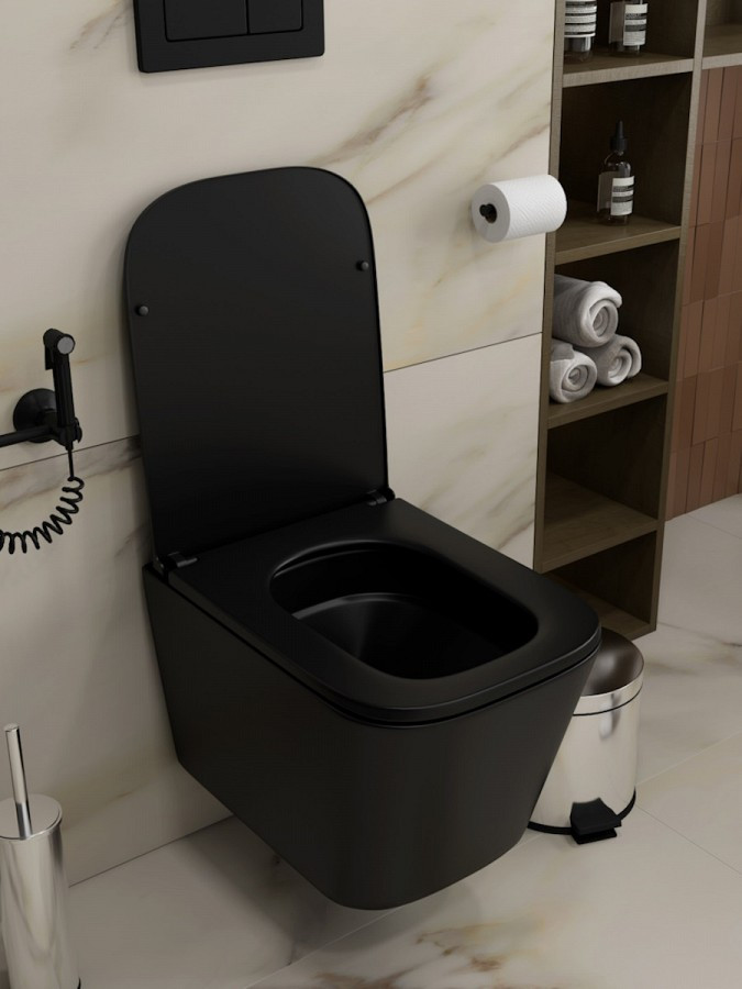 Унитаз подвесной торнадо безободковый Quwelle Black черный матовый