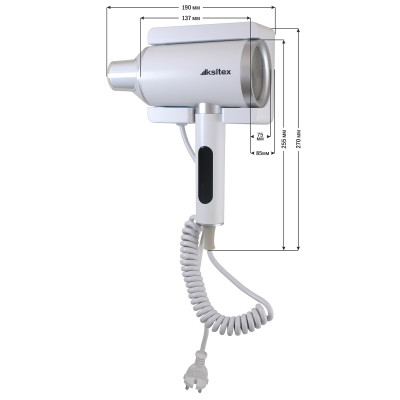 Фен Ksitex F‑2000W JET, 2000 Вт, ионизация, сенсорное включение, настенное крепление