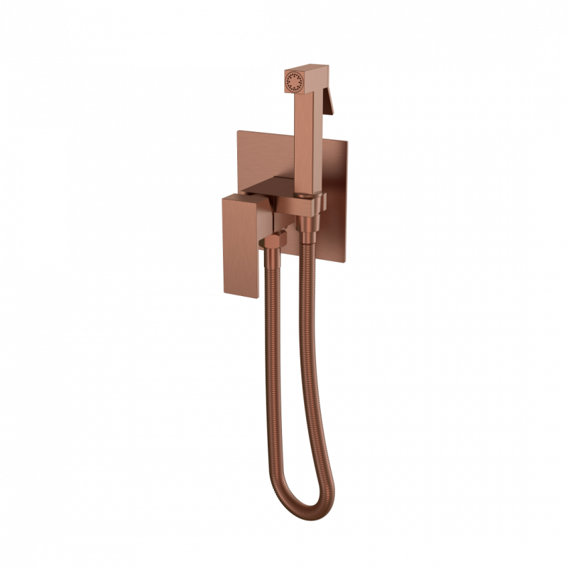Гигиенический смеситель Boheme Qubic Brushed Bronze, латунь, брашированное бронзовое покрытие, с гигиенической лейкой