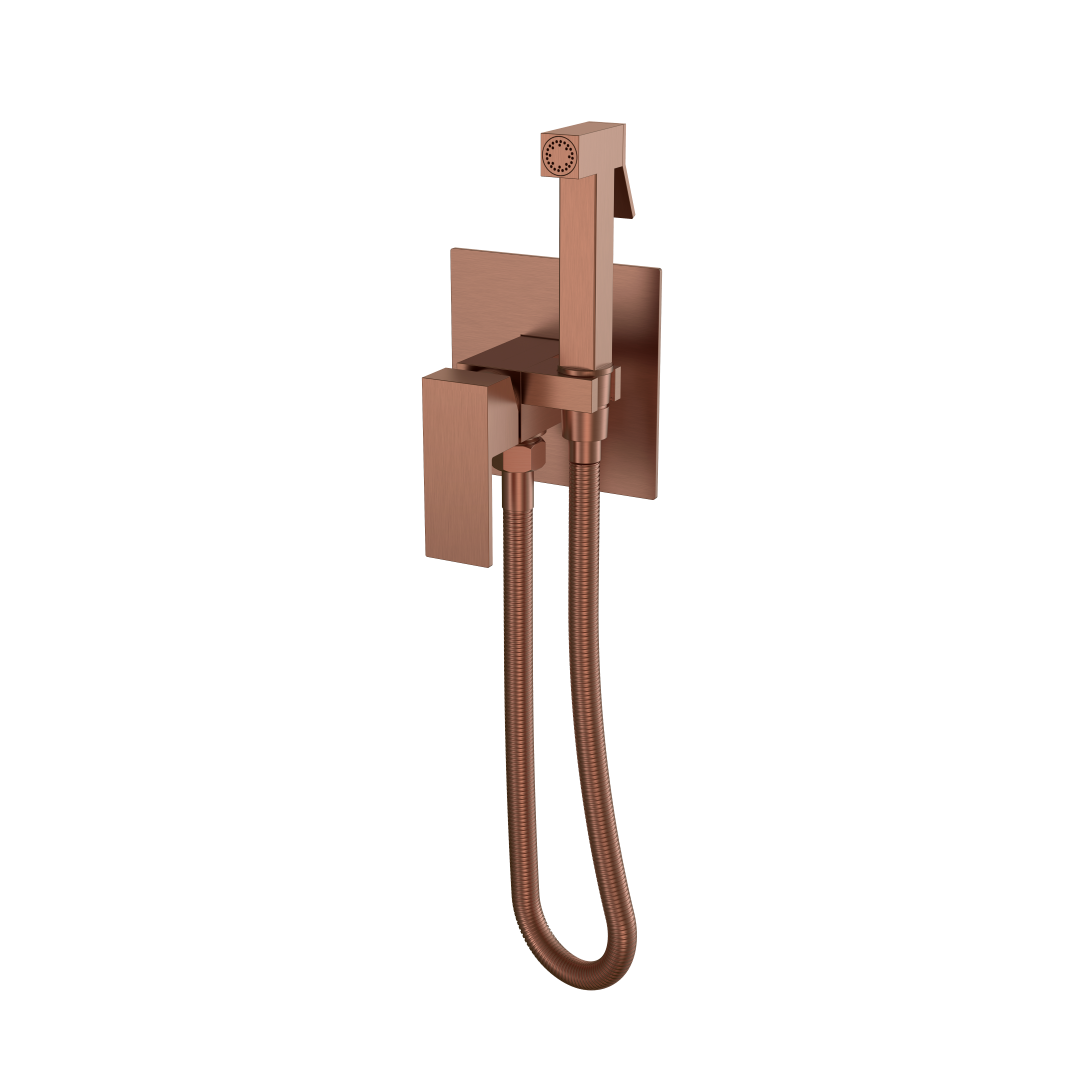 Гигиенический смеситель Boheme Qubic Brushed Bronze, латунь, брашированное бронзовое покрытие, с гигиенической лейкой