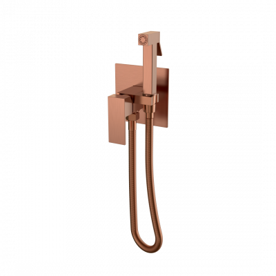 Гигиенический смеситель Boheme Qubic Copper Brushed, латунь, брашированное медное покрытие, с гигиенической лейкой