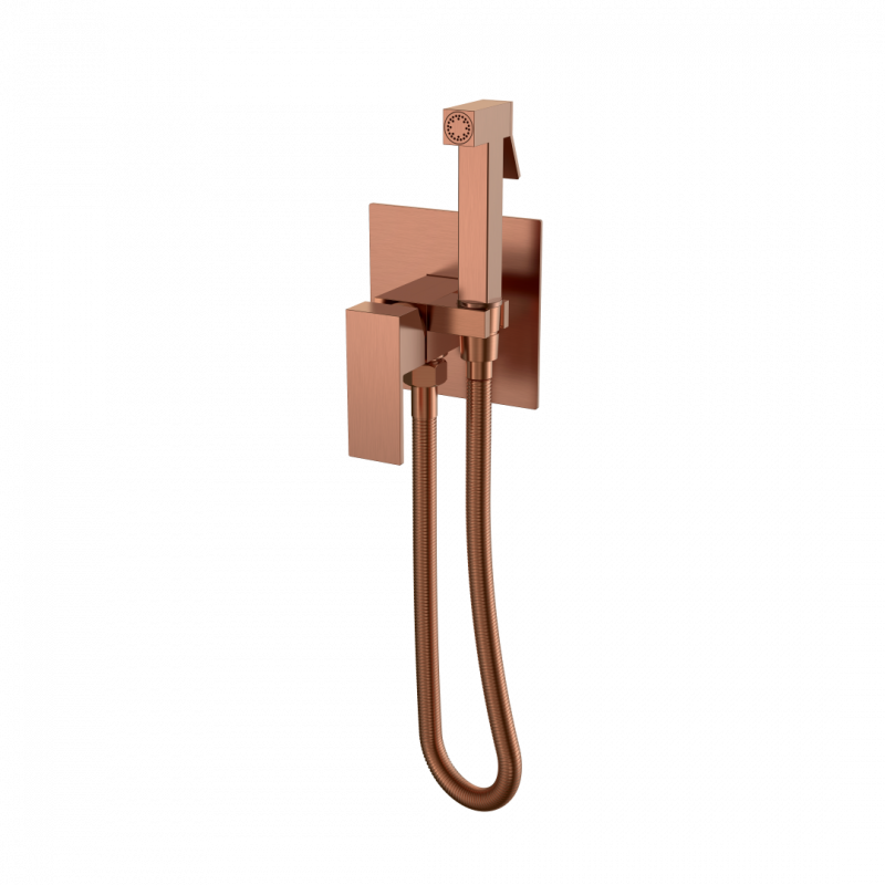 Гигиенический смеситель Boheme Qubic Copper Brushed, латунь, брашированное медное покрытие, с гигиенической лейкой