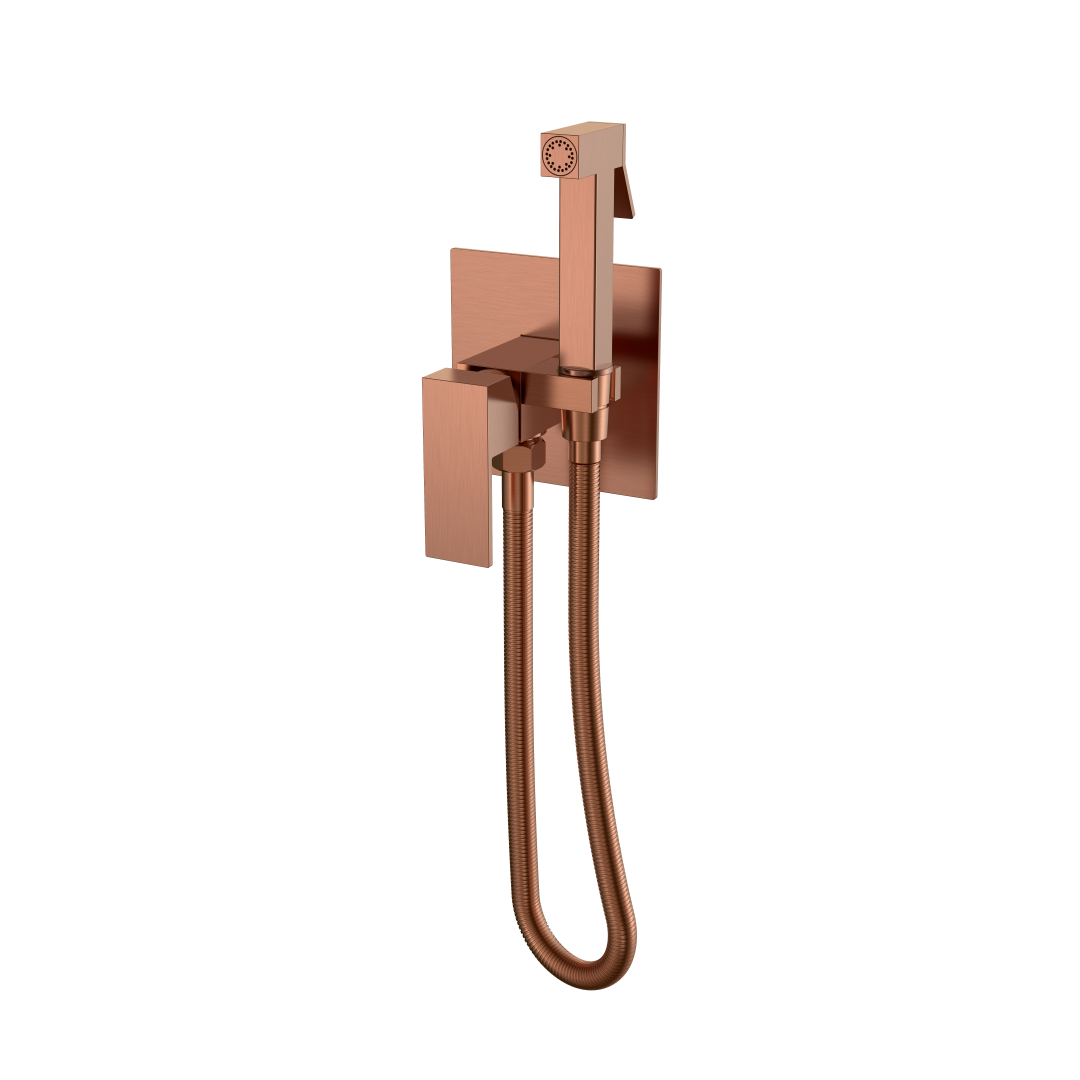 Гигиенический смеситель Boheme Qubic Copper Brushed, латунь, брашированное медное покрытие, с гигиенической лейкой