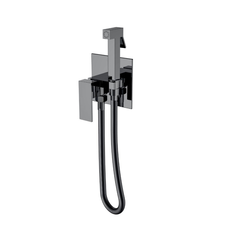 Гигиенический смеситель Boheme Qubic Shine Gun Metal, латунь, глянцевое покрытие &laquo;оружейный сталь&raquo;, с гигиенической лейкой