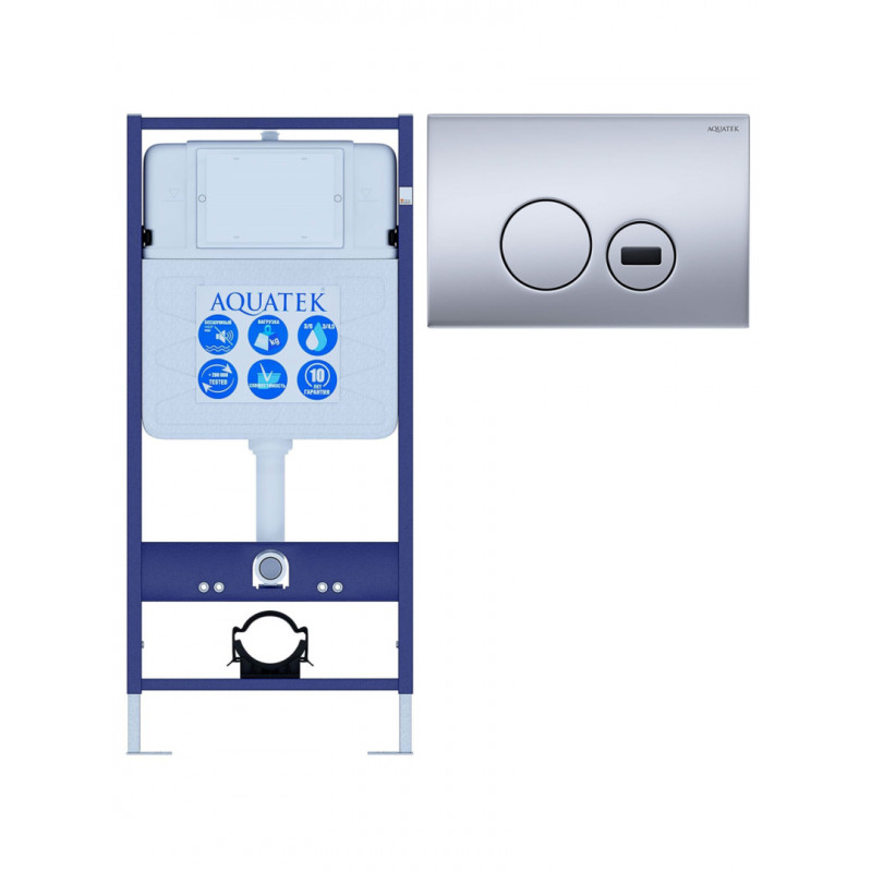 Инсталляция для подвесного унитаза Aquatek Sensor с сенсорным управлением для МГН с модулями для поручней, панель смыва хром