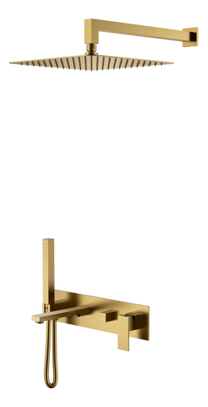 Смеситель встраиваемый Boheme Qubic Bronze с изливом, верхним и ручным душем