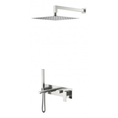 Смеситель встраиваемый Boheme Qubic Brushed Nickel с изливом, верхним и ручным душем