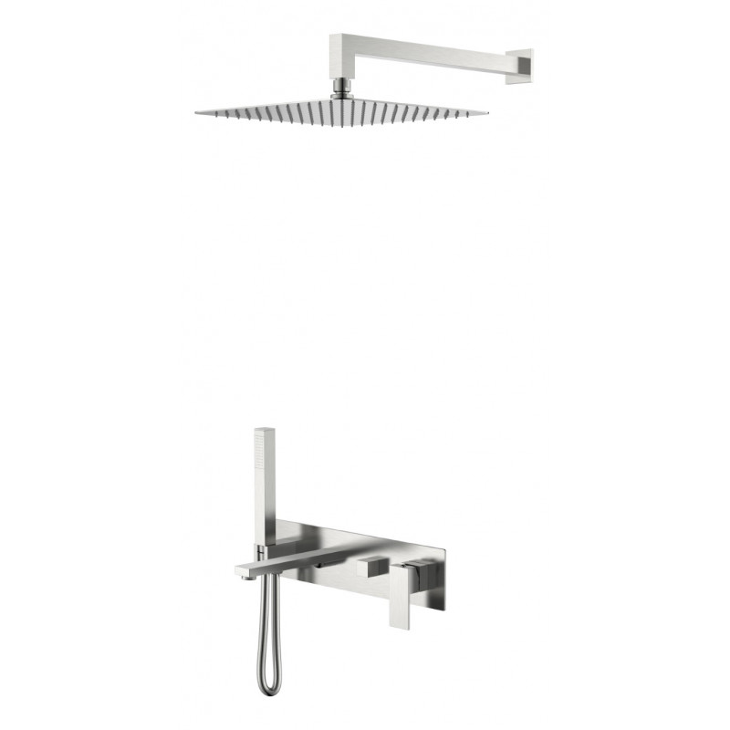 Смеситель встраиваемый Boheme Qubic Brushed Nickel с изливом, верхним и ручным душем