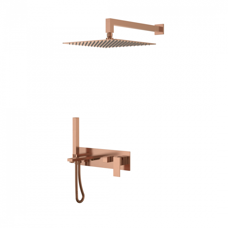 Смеситель встраиваемый Boheme Qubic Copper Brushed с изливом, верхним и ручным душем