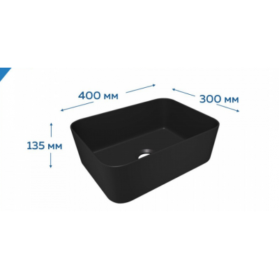Раковина накладная Quwelle Trough 40, чёрный матовый, санфарфор