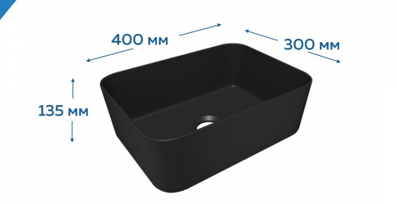 Раковина накладная Quwelle Trough 40, чёрный матовый, санфарфор