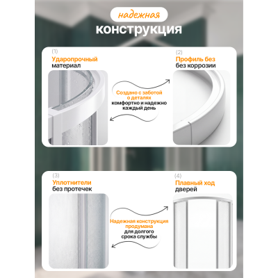 Душевой уголок Quwelle Классик полукруг 90×90, полистирол, профиль белый