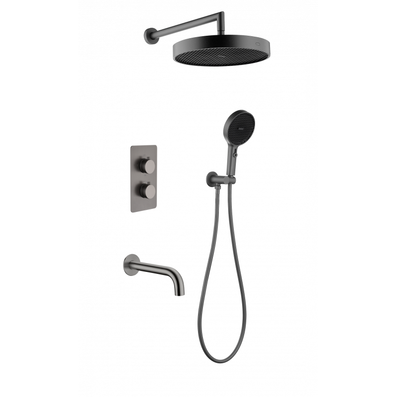 Душевой комплект Boheme CELL Gun Metal: ручная и верхняя лейки, выпуск, шланг