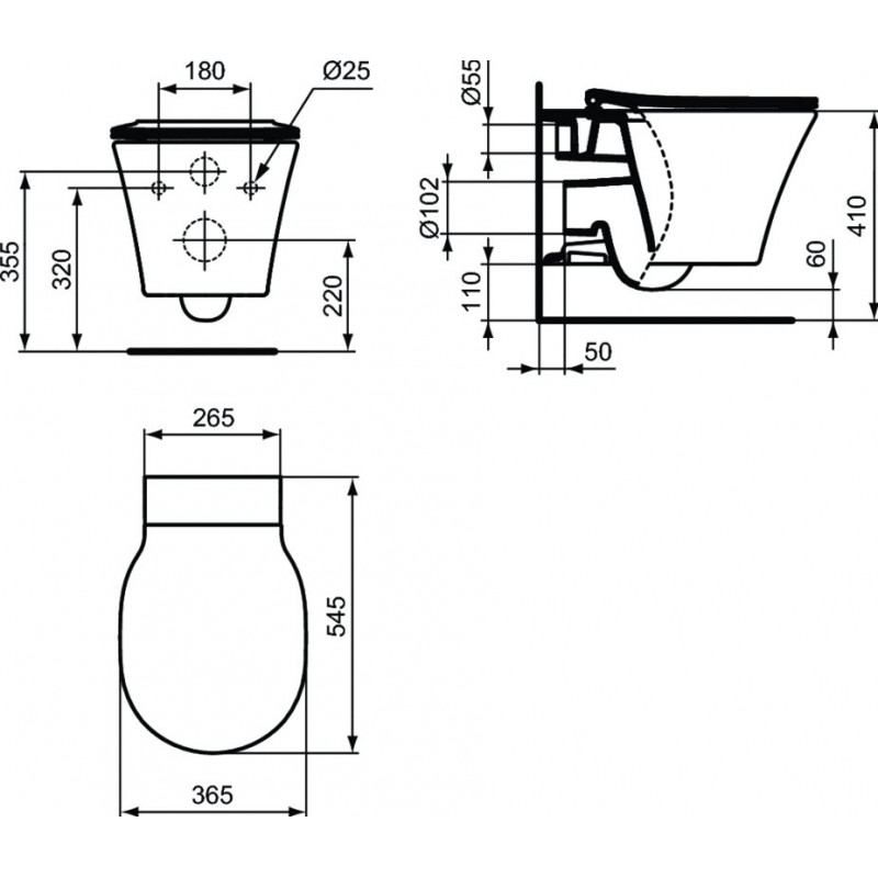 Унитаз подвесной с сиденьем дюропласт микролифт CONNECT AIR Rimless Ideal Standard K819501