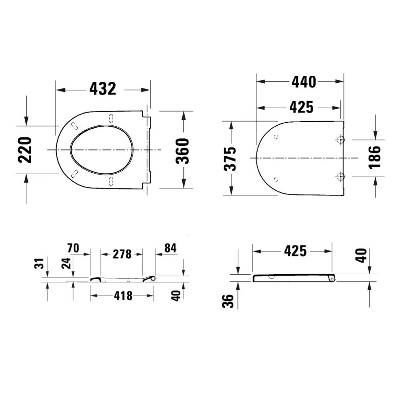 Унитаз подвесной 370*540 Duravit D-Code без ободка, белый глянцевый