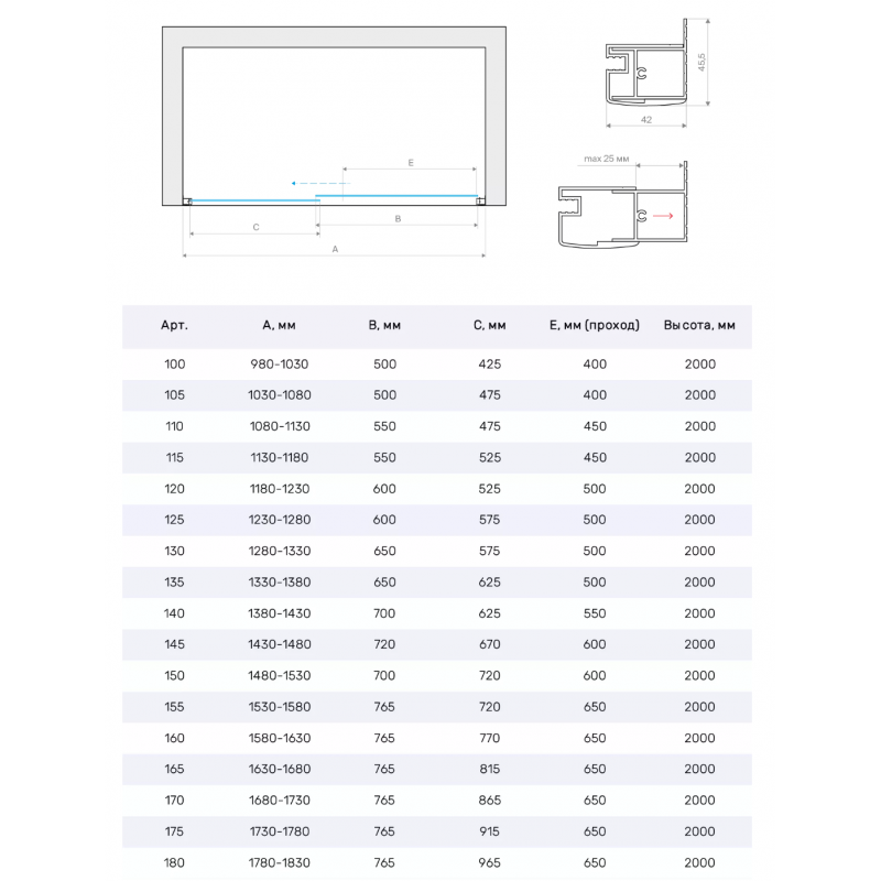 Раздвижная дверь в душевой проем Vegas-Glass ZP NOVO 130, профиль матовый хром, стекло сатин