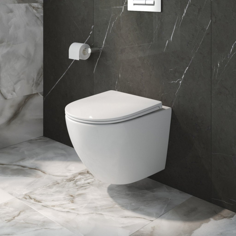 Унитаз подвесной безободковый BelBagno UNO-TOR BB5177CH-TOR/SC с сидением микролифт и креплением, смыв Торнадо